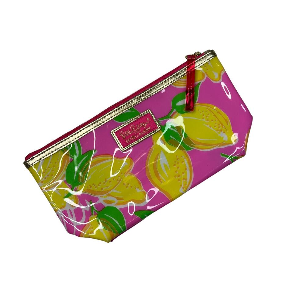Lilly Pulitzer for Estée Lauder Lemon AOP Zip Top Make Up Cosmetic Toiletry Bag